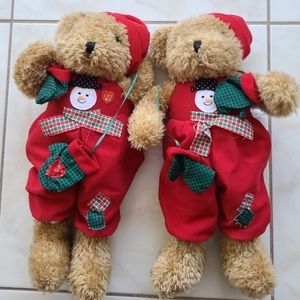 Sterling Inc Christmas Plush Teddy Bear Plays Music Vintage 14" Set Of 2